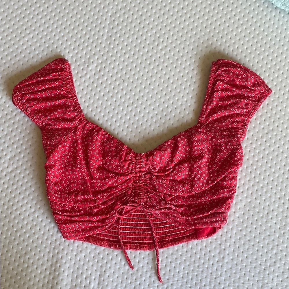 White Fox Boutique Red Floral Crop Top